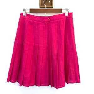 HIRSCH Women Knife Pleated Skirt Pink Linen Size 6 /40 German Vintage Y2K